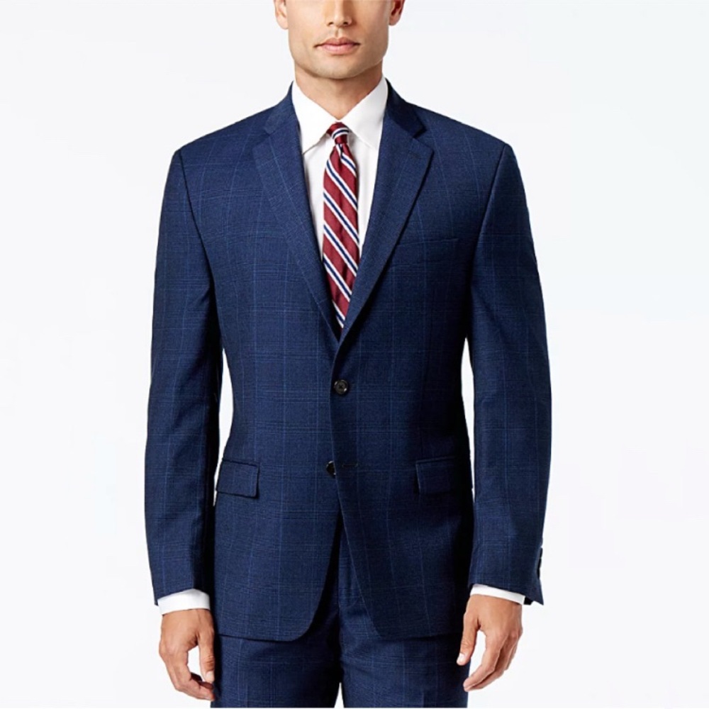 Lauren Ralph Lauren 100%Wool Classic-Fit Ultraflex Navy Plaid Suit Jacket